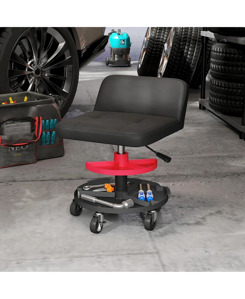 Homcom Rolling Mechanic Stool, 300 Lbs. Capacity Garage Stool,