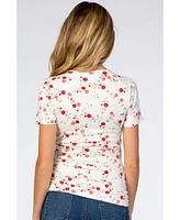 Pinkblush Maternity Ivory Floral Wrap Fitted Maternity/Nursing Top