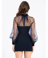 Miss Circle Women's Shelby Black Faux Leather with Lace Mini Dress