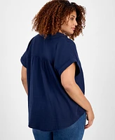 Style & Co Plus Button-Front Short-Sleeve Shirt, Exclusively at Macy's