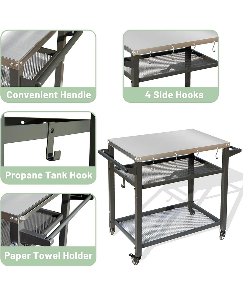 Boyel Living 3-Shelf Outdoor Grill Table, Grill Cart with Wheels, Outdoor Pizza Oven and Food Prep Table, Blackstone Table with Stainless Steel Tablet