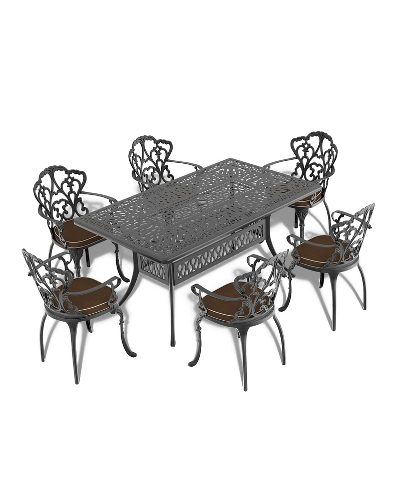 6-Person Rectangular Outdoor Aluminum Patio Dining Table