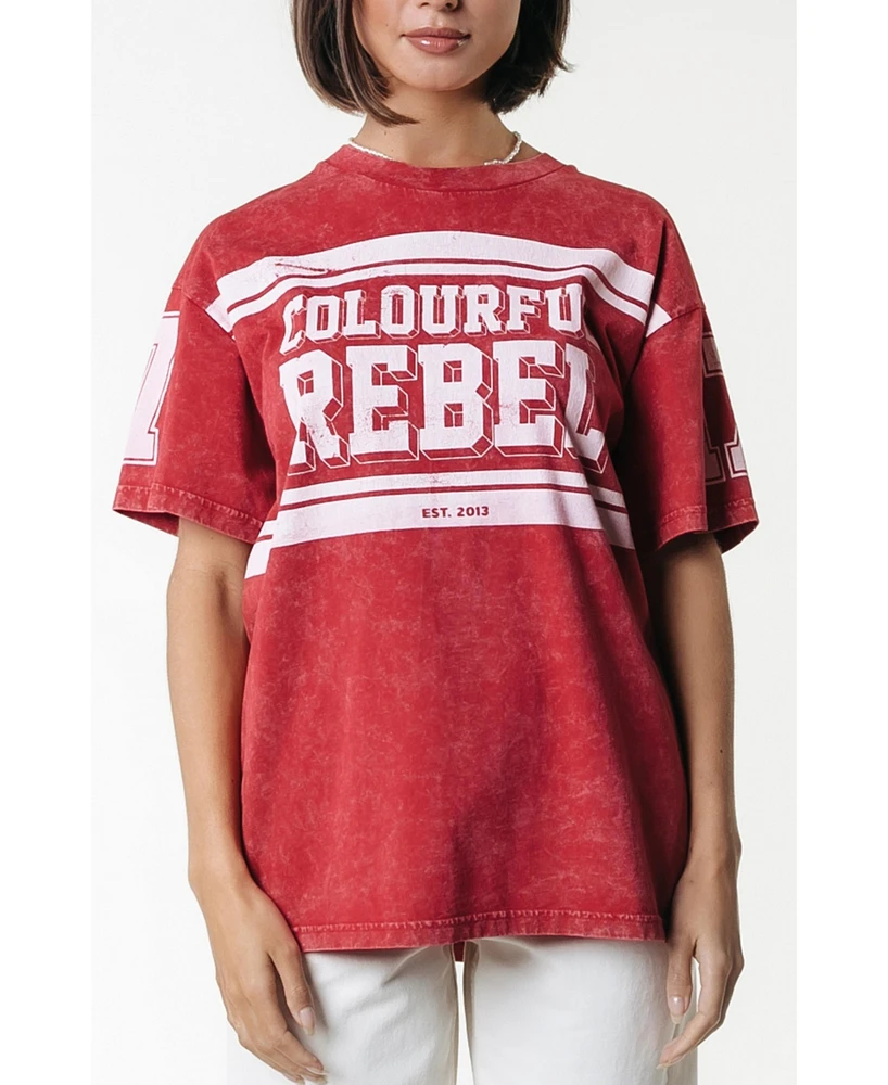 Colourful Rebel Women's Logo Block Acid Wash Loosefit Tee