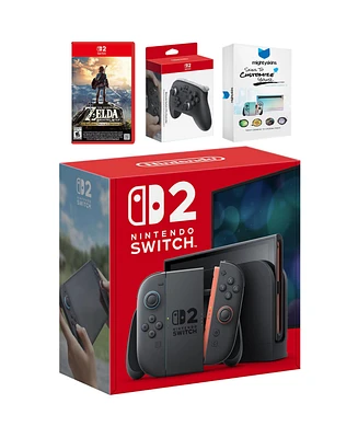 Nintendo Switch 2 Video Game Console with Zelda Breath of the Wild, Pro Controller and MightySkins Code Bundle