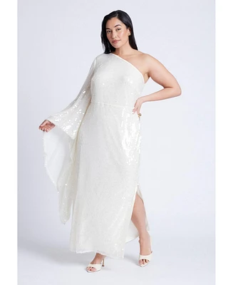 Eloquii Women's One Shoulder Dramatic Sleeve Sequin Dress