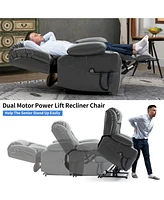 Dual Motor Infinite Position Up to 350 Lbs Leatheraire Power Lift Recliner Chair, Heavy Duty Motion Mechanism with 8-Point Vibration Massage and Lumba