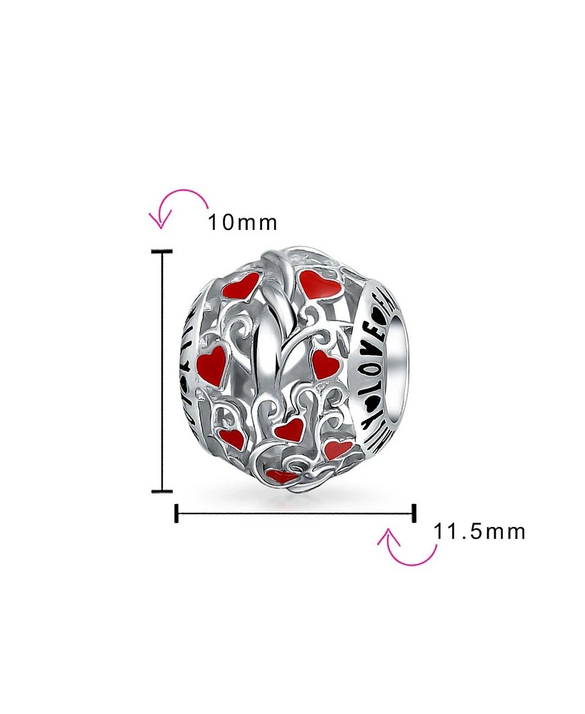 Bling Jewelry Red Silver 'I Love You' Heart Filigree Charm Bead for European Bracelets