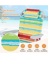 Foldable Backpack Beach Chair with Cup Holder and Storage Pockets Set of 2