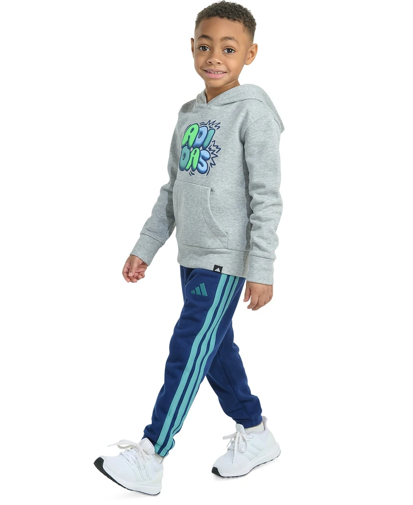 adidas Toddler & Little Boys Long-Sleeve Graphic Fleece Pullover Hoodie Jogger Pants, 2 Piece Set