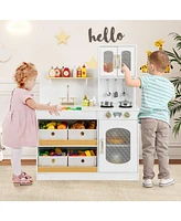 Kids Kitchen Playset with Cooking Accessories and Toy Cuttable Veggies