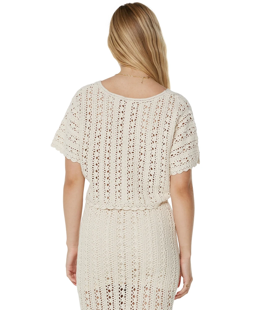 Roxy Juniors' Sea Swirl Crochet Cotton Top