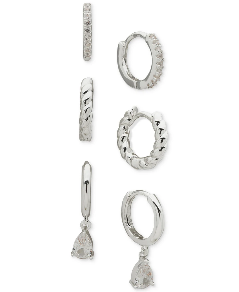 Anne Klein Metal 3-Pc. Set Texture Crystal Hoop Earrings