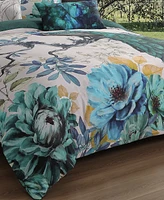 Bebejan Peacock Jardin Bedding 100% Cotton Sateen 5 Piece Queen Size Reversible Comforter Set
