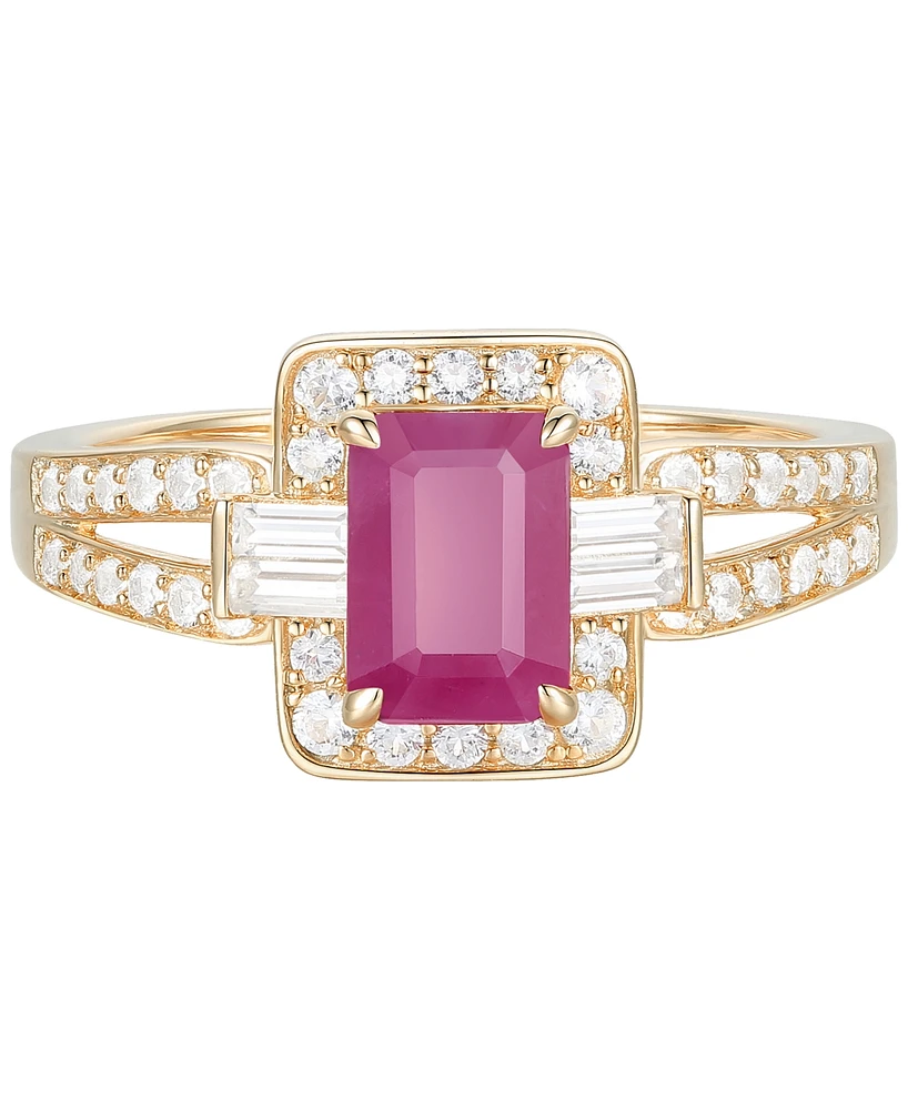 Ruby (1 ct. t.w.) & Diamond (3/8 ct. t.w.) Halo Link Ring in 10k Gold