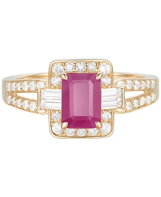 Ruby (1 ct. t.w.) & Diamond (3/8 ct. t.w.) Halo Link Ring in 10k Gold