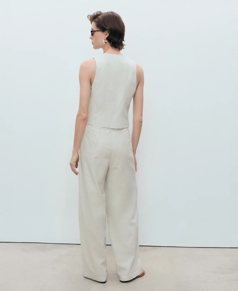 Mango Women's Straight-Fit Linen-Blend Suit Pants