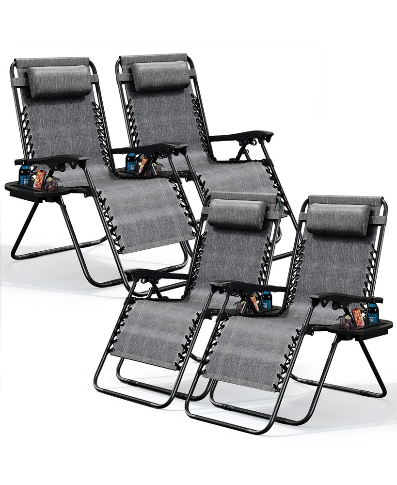 Nestl Outdoor Patio Zero Gravity Chairs Set of 4 - Reclining Lounge with Pillows & Cup Holders