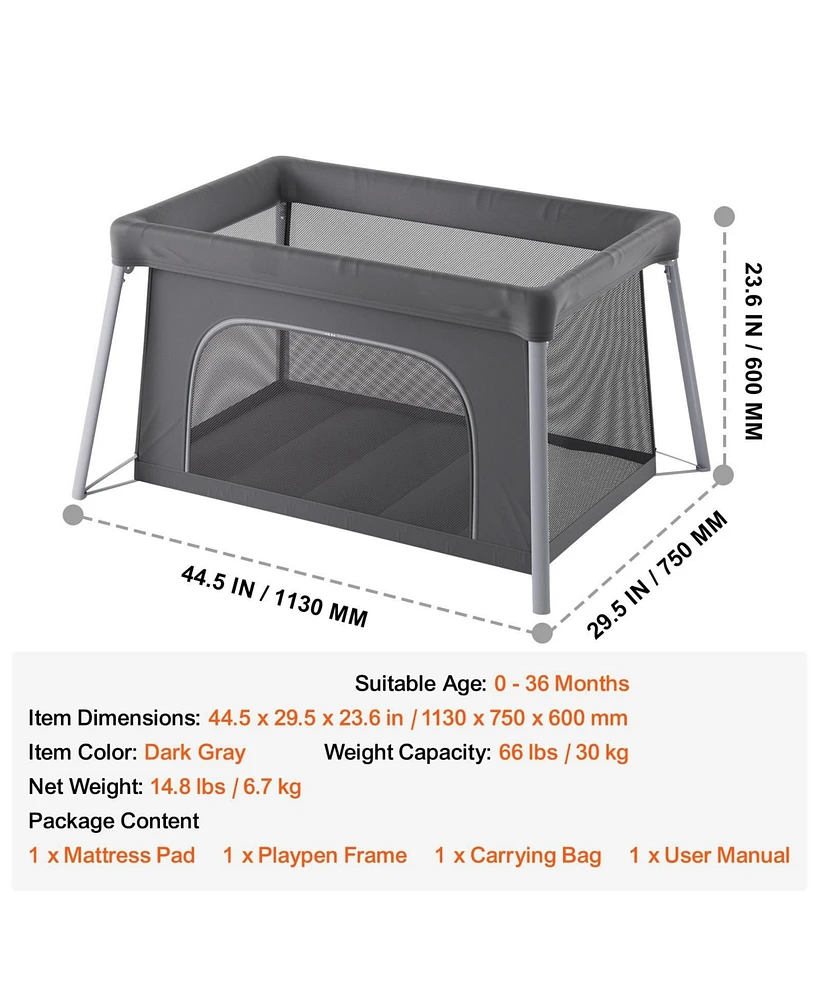 Baby Travel Crib Play Yard Folding Baby Toddler Playpen with Zipper Gate