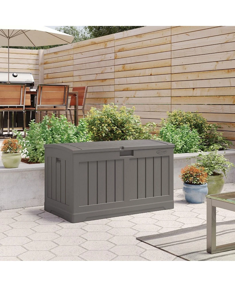 Suncast 50 Gallon Plastic Deck Box with Molded Lockable Feature for Home, Gray