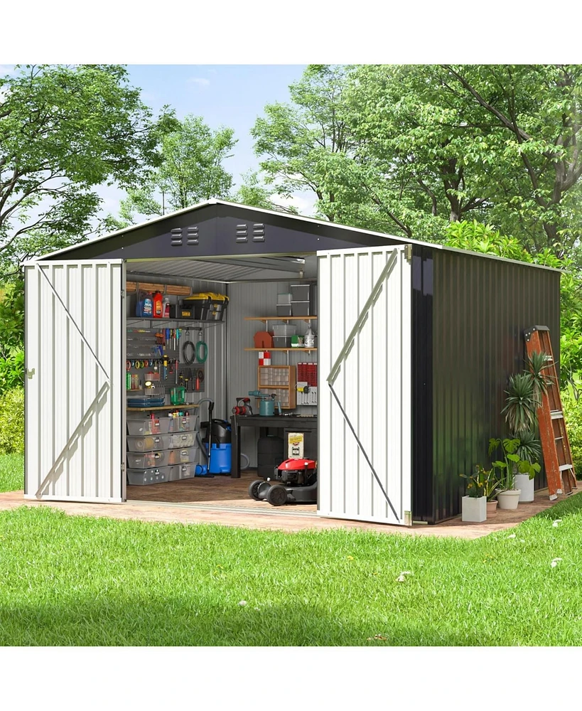 Mondawe 6FT x 8FT Metal Anti-Corrosion Outdoor Storage with Lockable Door & Shutter Vents