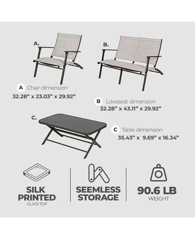 Four Seasons Courtyard Novara 4 Piece Steel Folding Outdoor Conversation Set