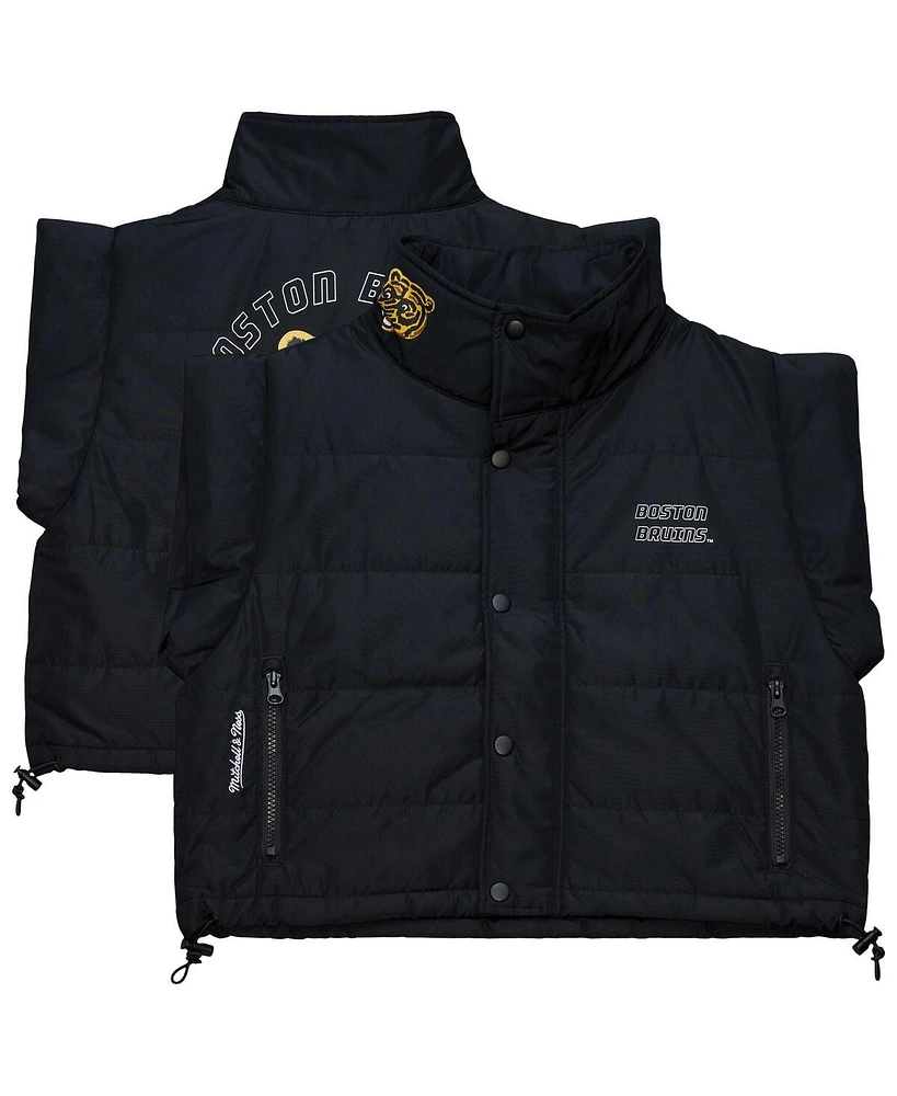 Mitchell & Ness Women's Black Boston Bruins Cropped Full-Zip Puffer Vest