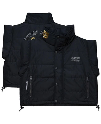 Mitchell & Ness Women's Black Boston Bruins Cropped Full-Zip Puffer Vest
