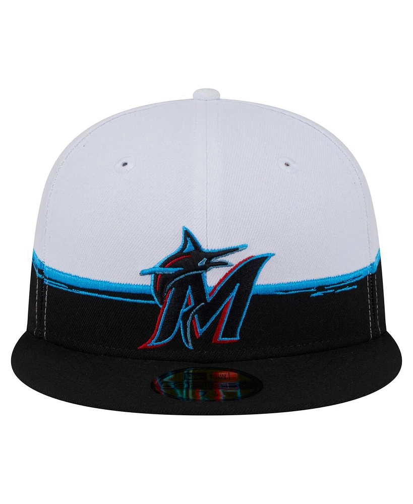 New Era Men's Black/White Miami Marlins Paint Stroke 59FIFTY Fitted Hat