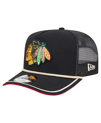 New Era Men's Black Chicago Blackhawks Vintage Team Rope A-Frame 9FIFTY Snapback Hat