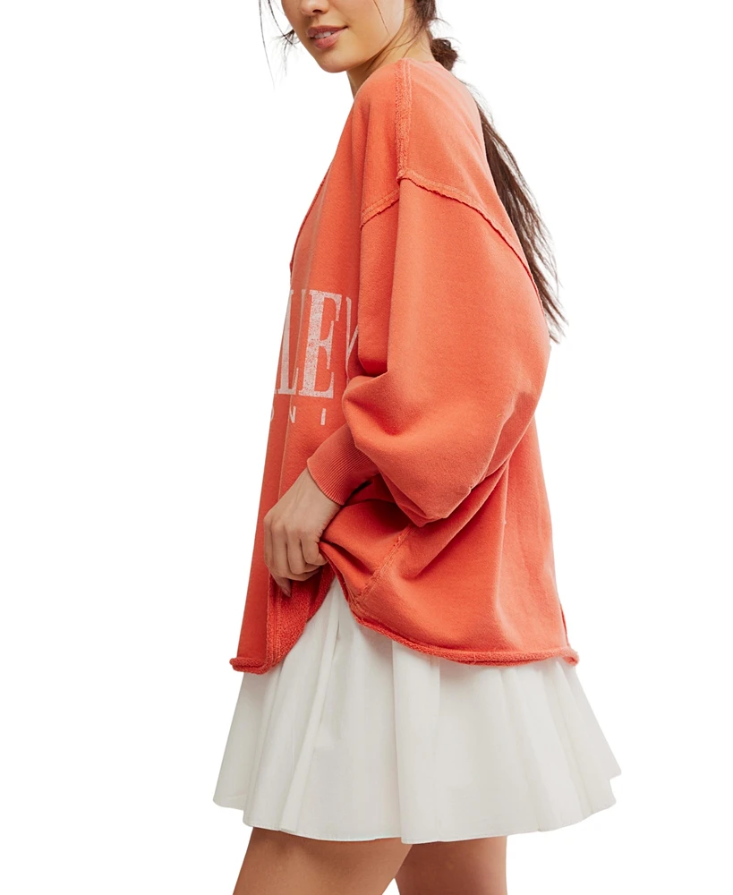 Free People Women's Drop-Shoulder V-Neck Graphic Top