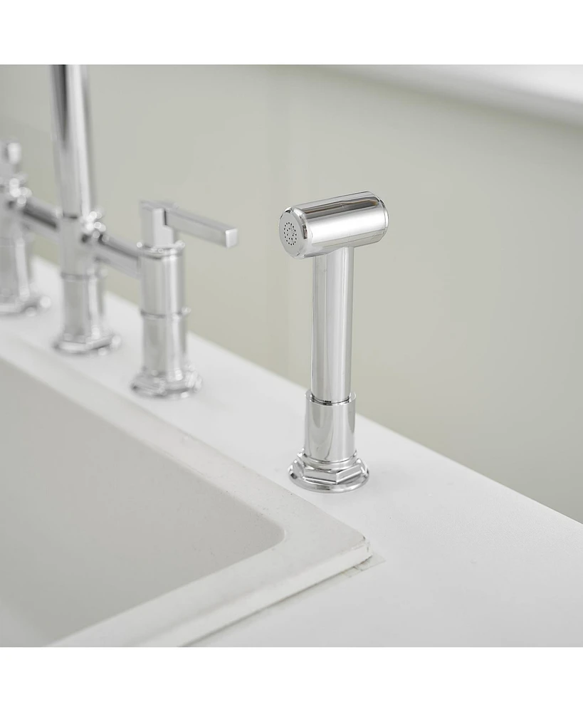 Greenspring Double Handle 4-Holes Deck Mount Bridge Kitchen Faucet with Side Sprayer Sink Faucet 360 Swivel Spout in Polished Chrome