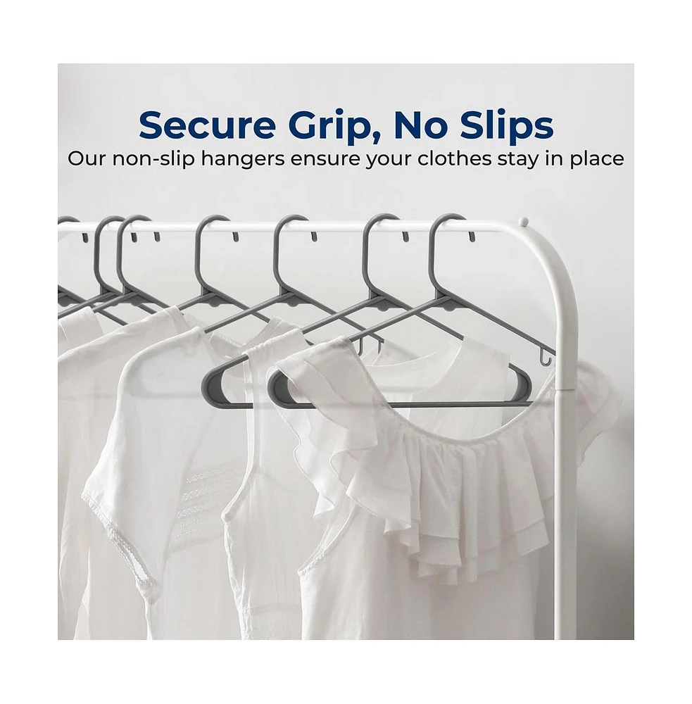 SereneLife 10 Pcs. Plastic Hangers - Non-Slip, Sturdy, and Heavy Duty Coat Set with 360° Swivel Hook for Clothes (Grey)