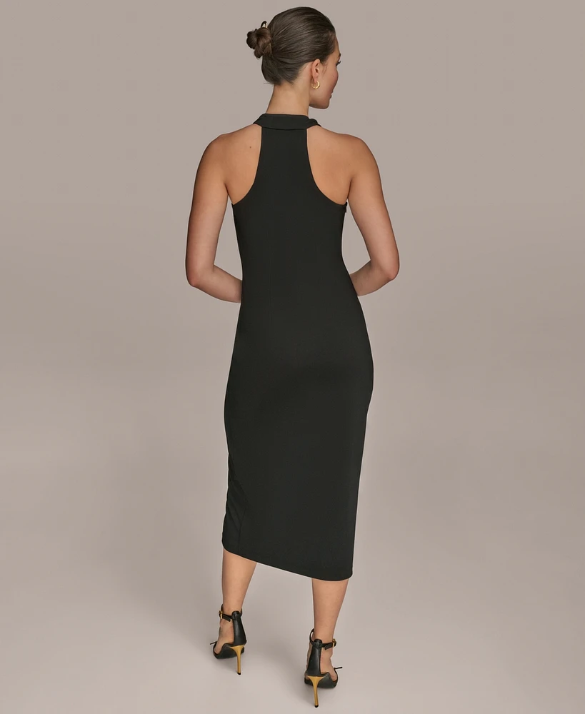 Donna Karan New York Women's Jersey Asymmetrical Cowl-Neck Hardware Dress