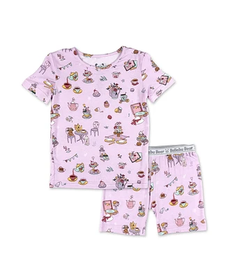 Bellabu Bear Kids Unisex Tea Party 2-Piece Short Sleeve & Shorts Pajama Set