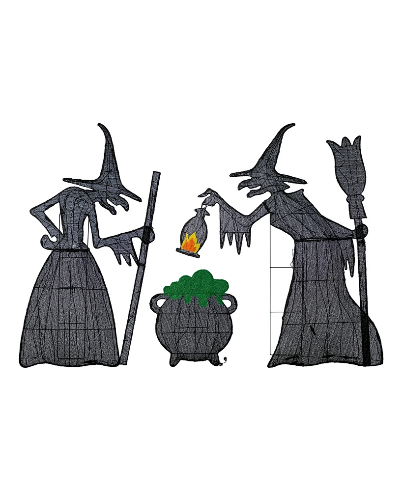 Glitzhome Lighted Halloween Witches with Cauldron Outdoor Decor with Warm White Led Lights, Set of 3