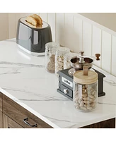 Homsee Marble patterned wooden multifunctional storage cabinet with two doors and two drawers, pantry