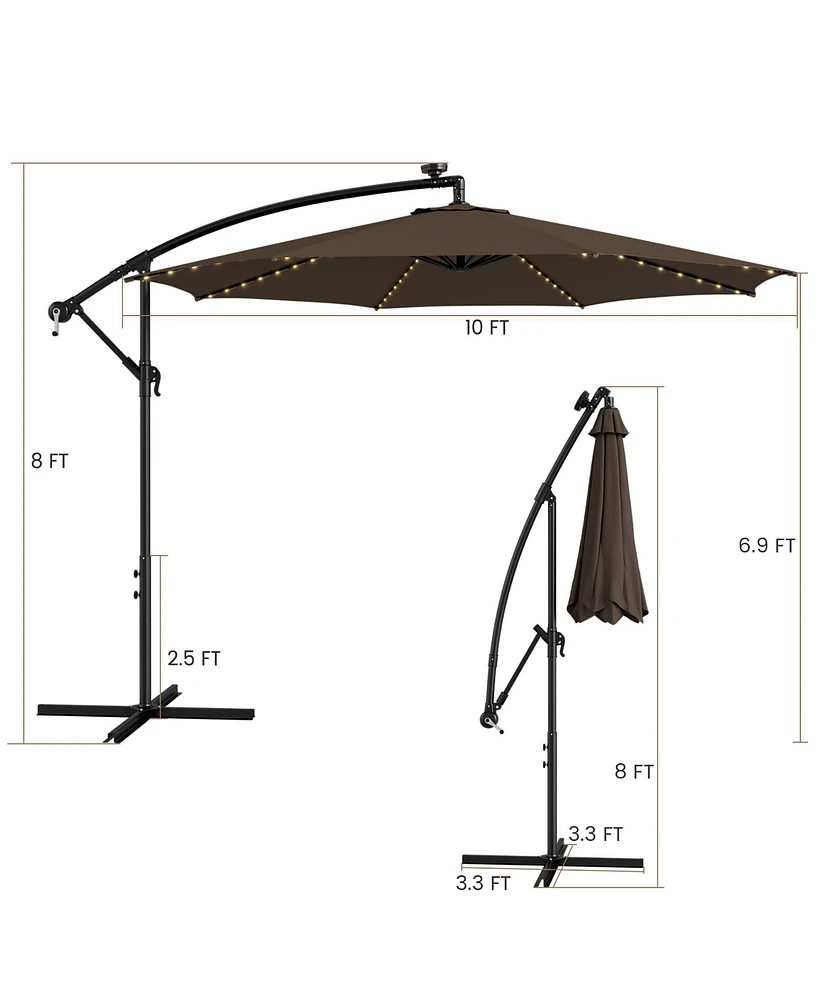 Gymax 10 Ft Offset Patio Umbrella Solar Powered Cantilever w/ 112 Led Lights