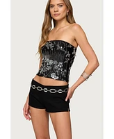 Edikted Women's Zelda Bead & Sequin Strapless Top