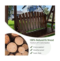 2-Person Outdoor Wooden Porch Swing with an Adjustable Canopy
