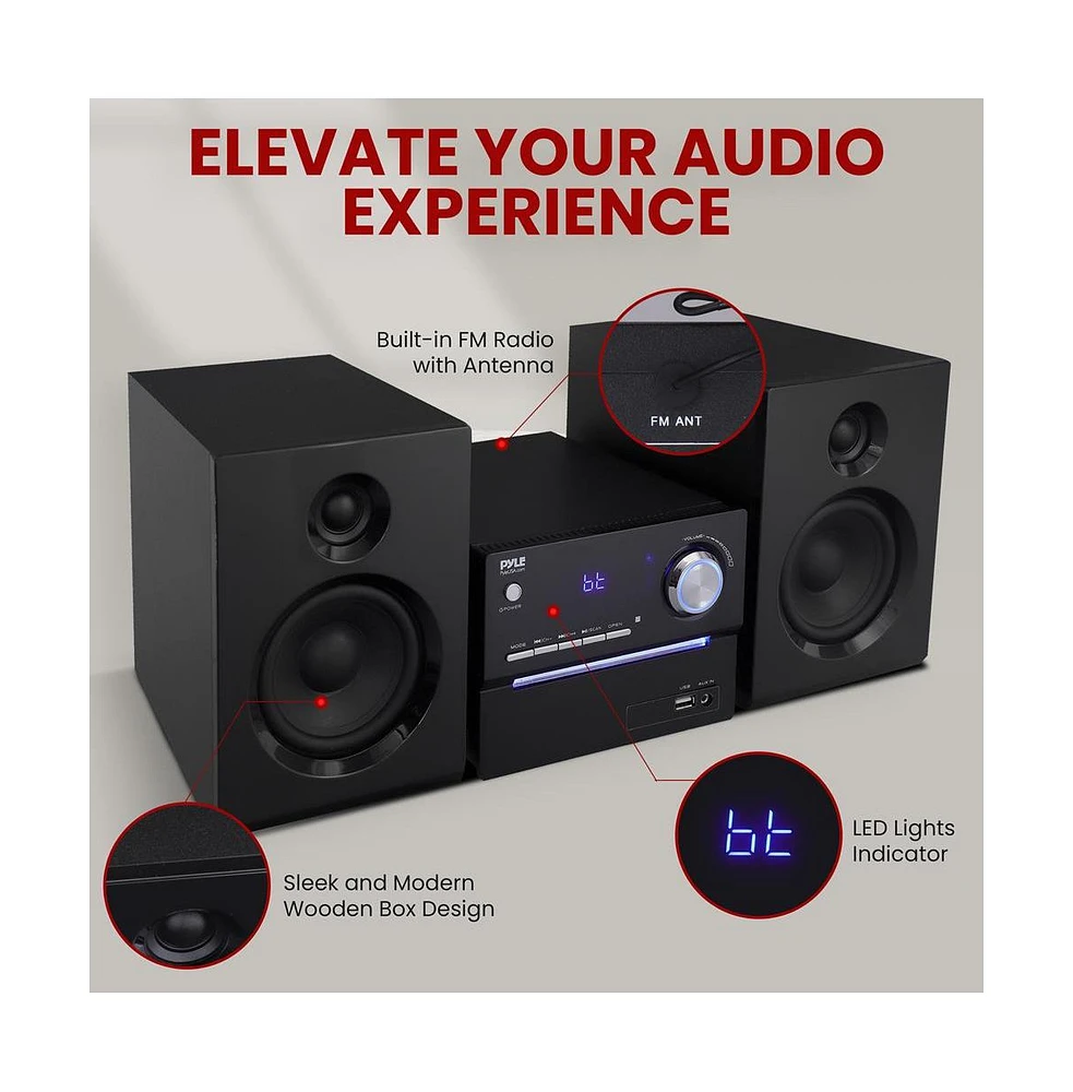 Pyle 3-Piece Wireless Bt Streaming Stereo System with MP3, Usb, Fm Radio, Bass Reflex Speaker, and Remote Control (Black)