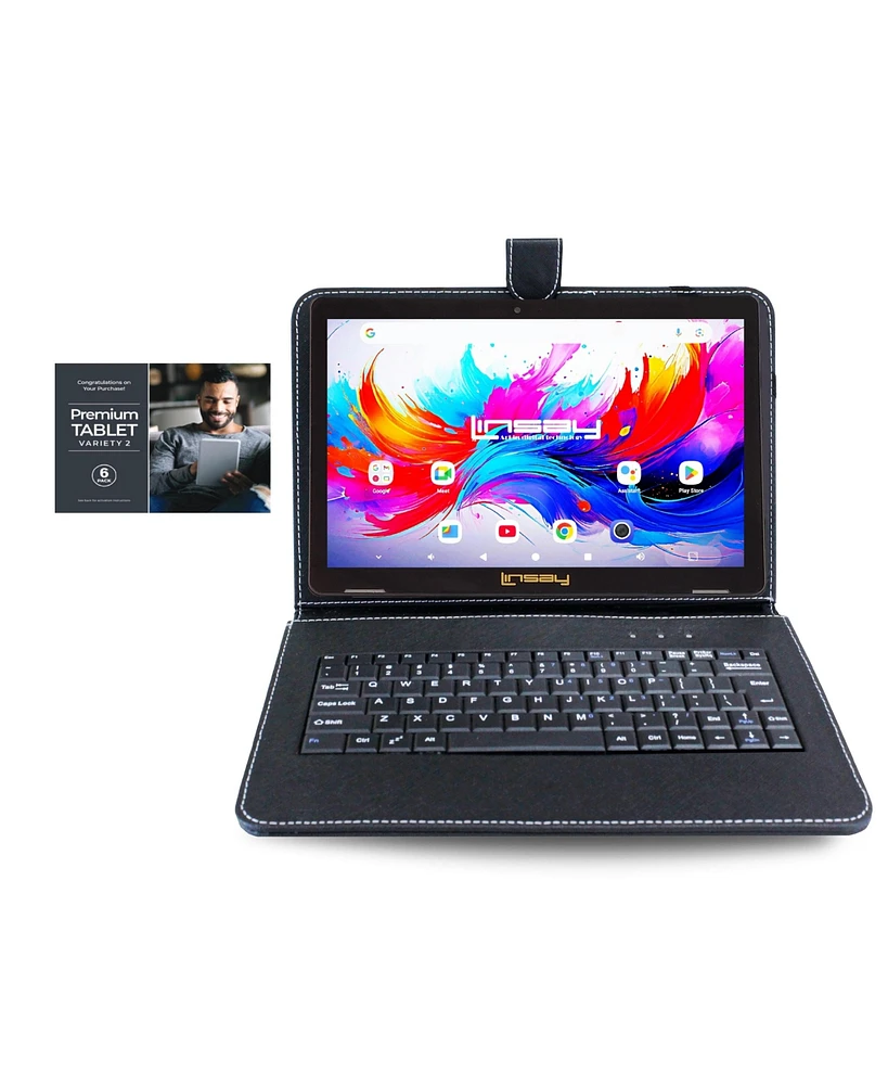 Linsay 10.1"Octa Core 256GB Storage Android 15 Tablet with Style Keyboard Premium Tablet Variety Applications