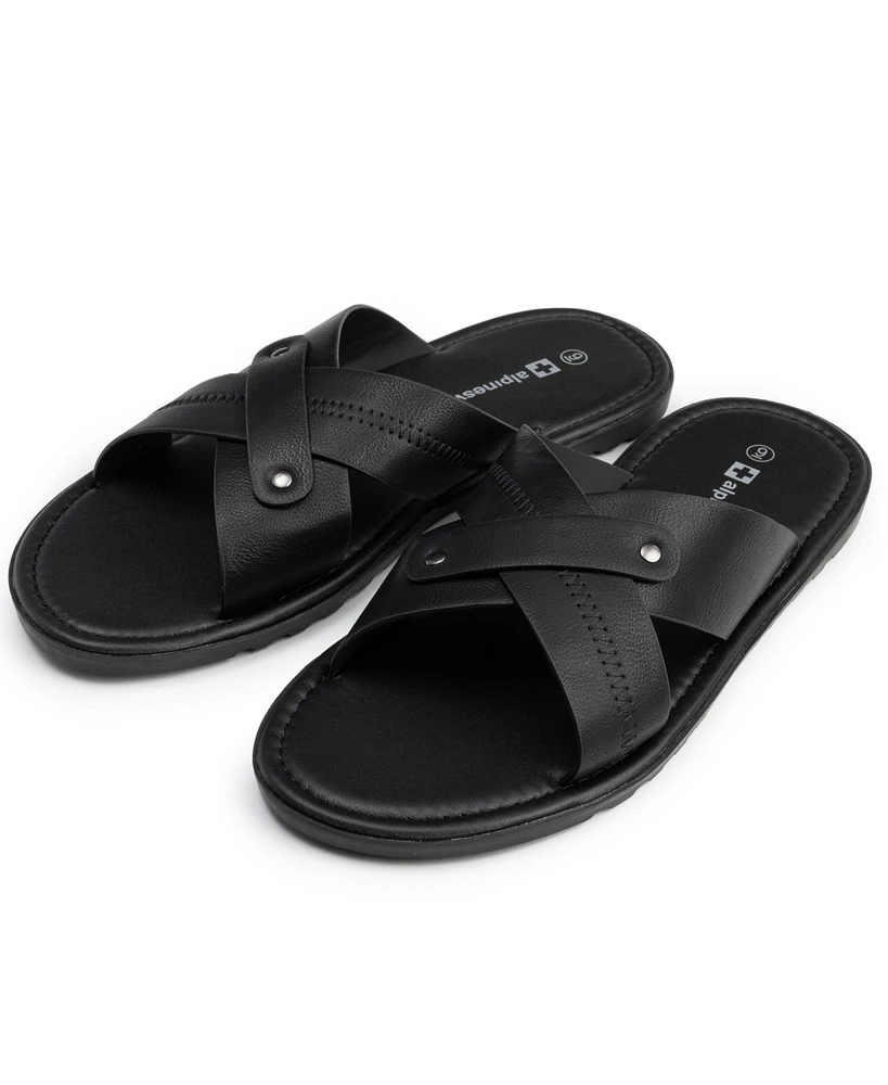 Alpine Swiss Men's Saul Faux Leather Slide Sandals Dressy Indoor Outdoor Shoes