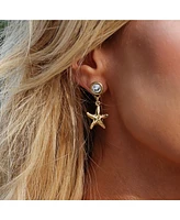 Bowood Lane 12k Gold Plated Cubic Zirconia Stud and Starfish Charm Earrings