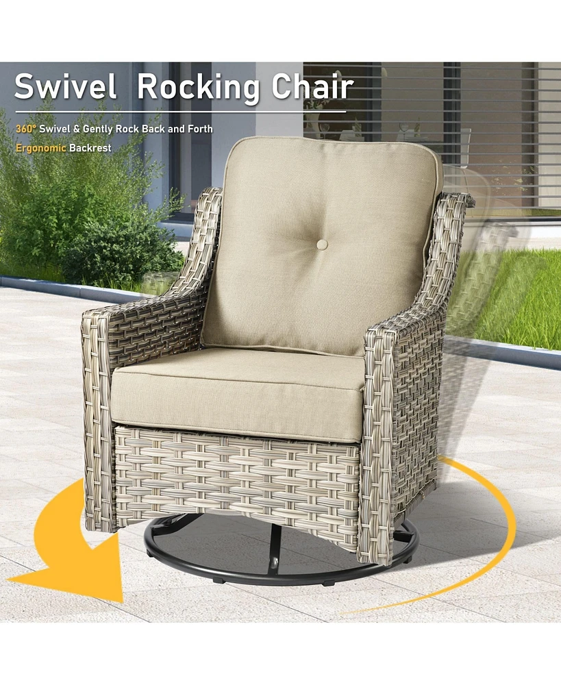 Xizzi 5 Piece Outdoor Rattan Patio Furniture Set with 3 Seat Sofa,Swivel Rocking Chairs,Solar Coffee Table,Wicker Sofa for Backyard and Porch