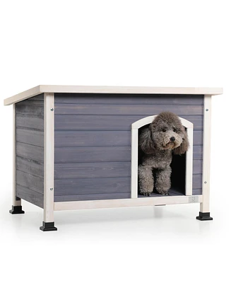 Streamdale Furniture Small Wooden Outdoor Dog House, Waterproof Roof, Elevated Floor, Grey