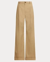 Lauren Ralph Women's Pleated Cotton Twill Wide-Leg Pants