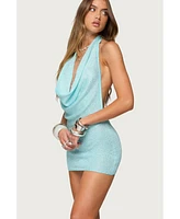 Edikted Women's Cowl Neck Backless Knit Mini Dress