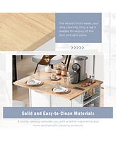 Casainc Kitchen Island with Drop Leaf, Power Outlet, Rubber Wood Top, Rack, Open Storage, Adjustable Shelves (No Stools)