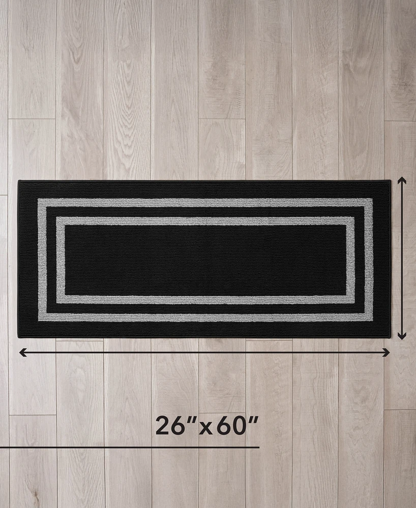 Jean Pierre Double Line Border Tufted - Machine Washable Runner Rug