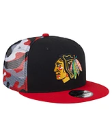 New Era Men's Black/Red Chicago Blackhawks Camo Meshback 9FIFTY Snapback Hat